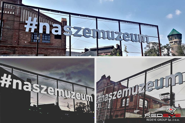 Nasze litery blokowe stalowe podswietlane na konstrukcji wiszace katowice naszemuzeum